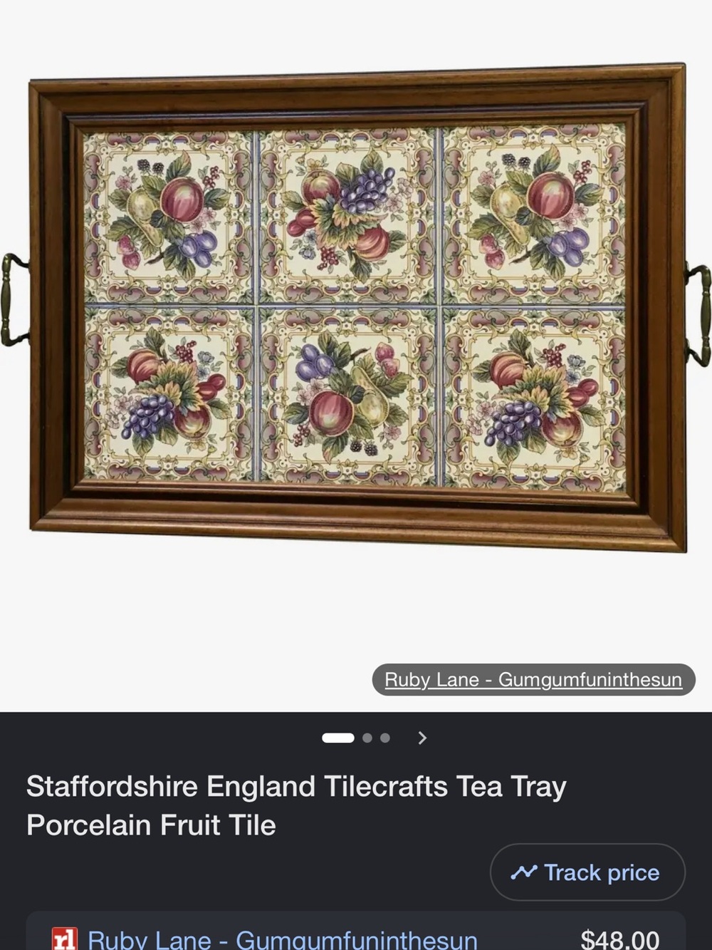 Tilecrafts Porcelain Fruit Tile Serving Tray - Brown Wood Frame